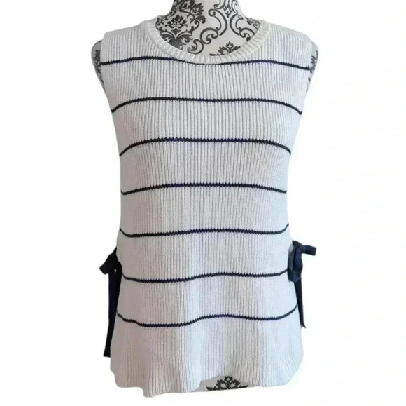 Mus & Bombon Side Tie Stripe Knit Vest Sweater White Navy Women's size Large - Picture 2 of 13